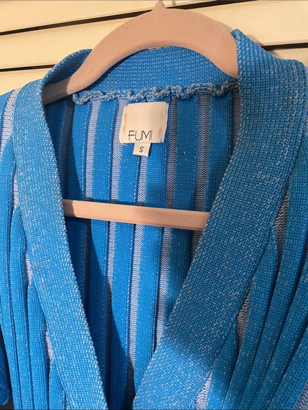 Fumi Electric Blue Sculpted 
Rib Arch Sleeve Button-Front Dress Jacket Sweater - Picture 2 of 10